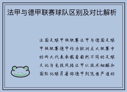 法甲与德甲联赛球队区别及对比解析